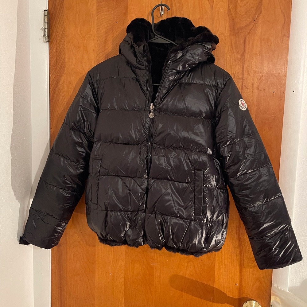Moncler is lined with faux fur shiny nylon